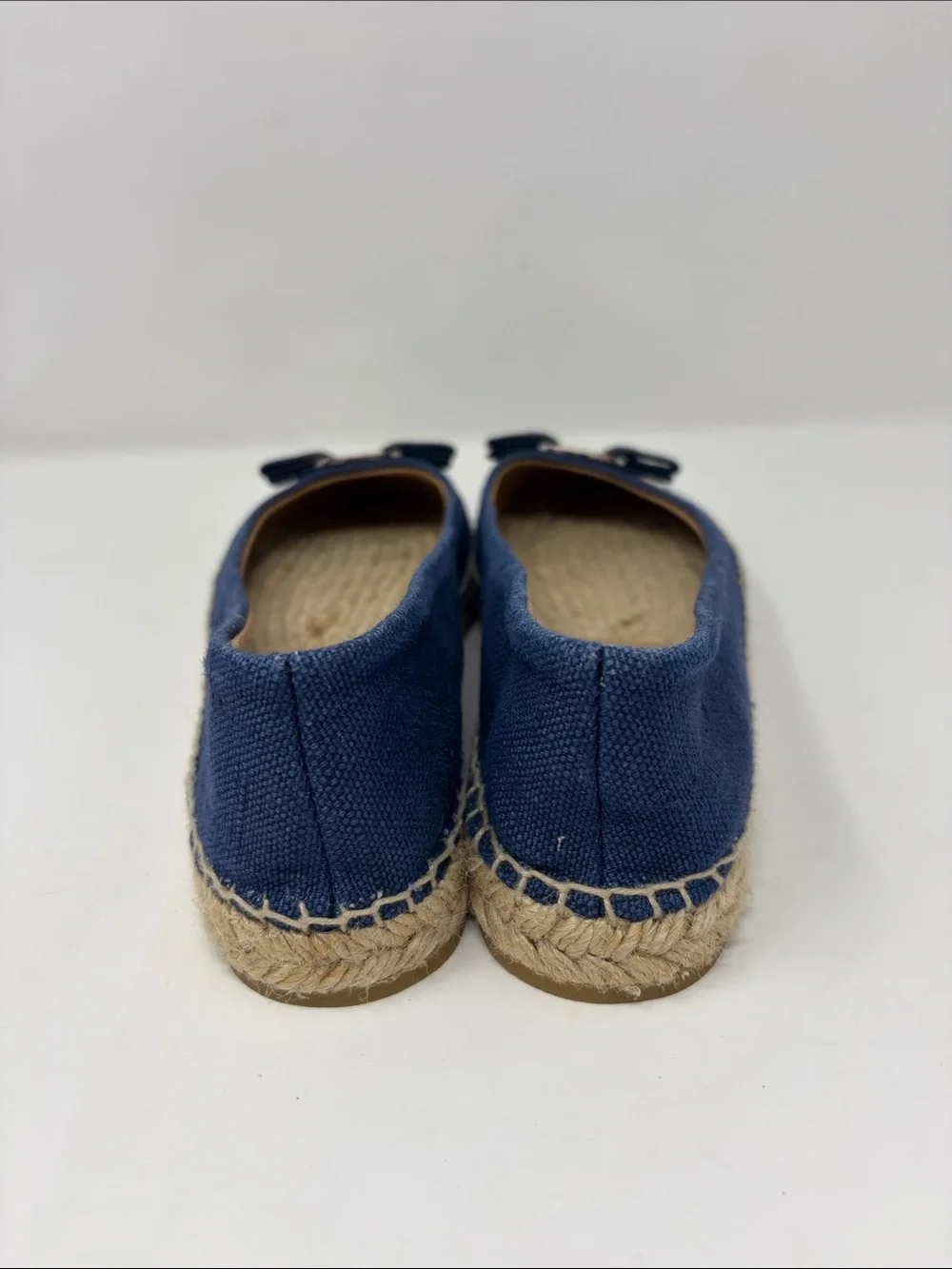 Salvadore Ferragamo Navy Canvas Espadrille Flats with Bow Accent Size 8